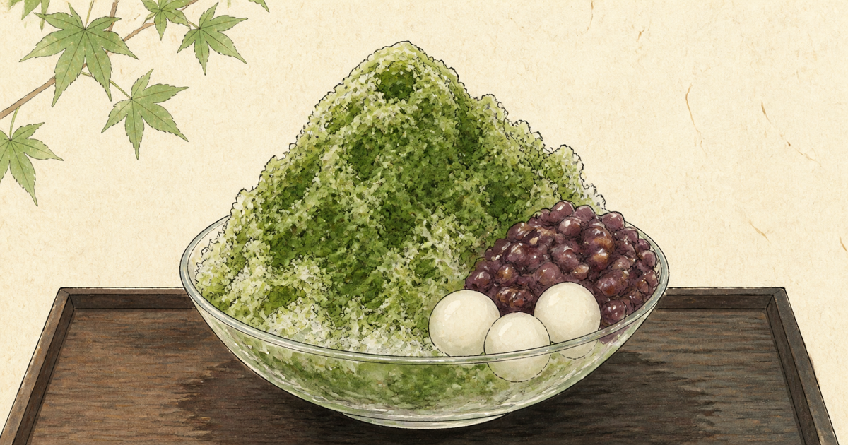 抹茶と小豆の宇治金時の図鑑イラスト