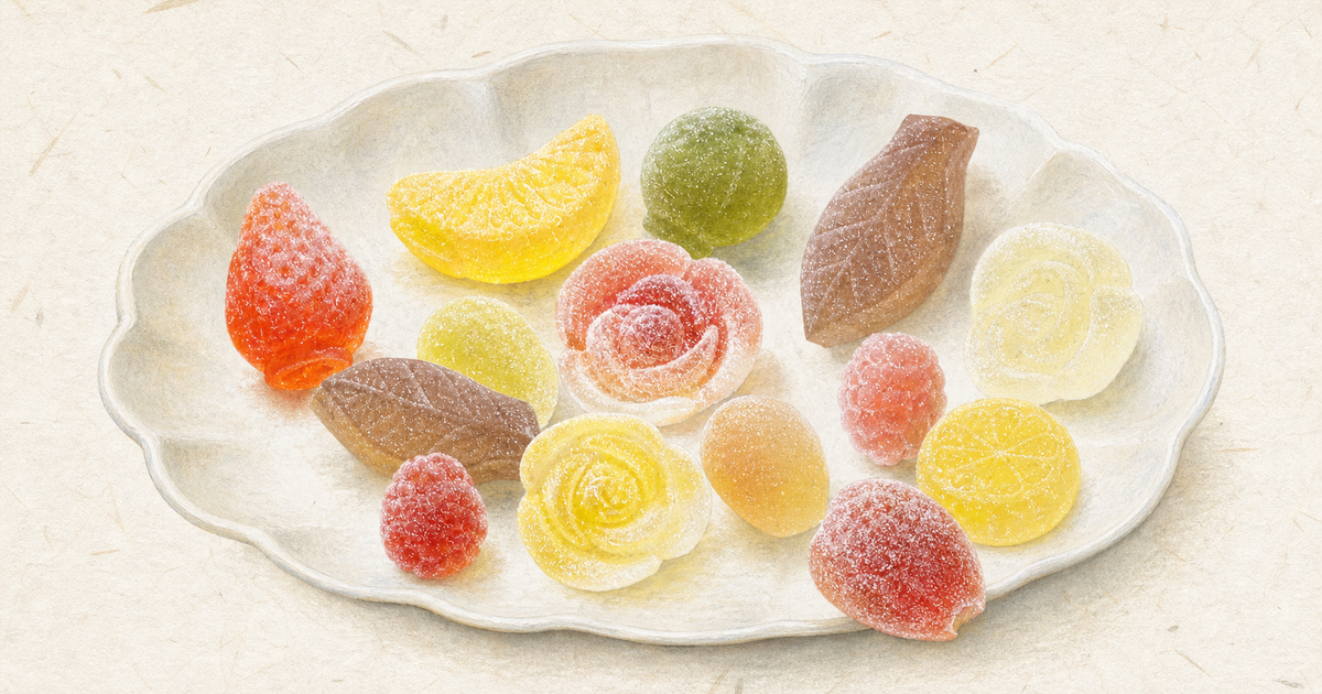 果物をかたどった彩果の宝石の実物参照図鑑イラスト